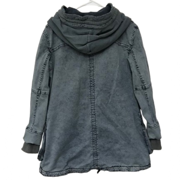 Free People Oversized Solid Knit Mixed Cargo Jacket Steel Blue Gray Rare HTF Y2K - Picture 4 of 14